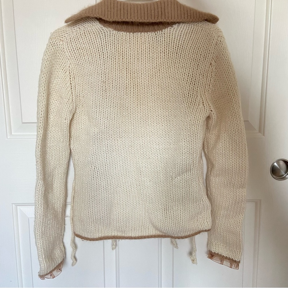 Cream Cardigan with Brown Ruffle - Picture 9 of 12
